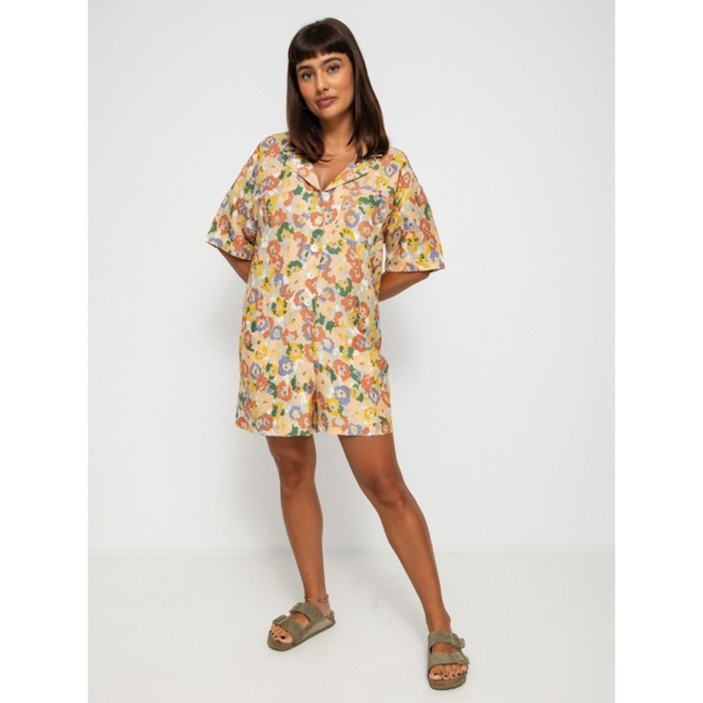 RVCA Romper Womens Size Small Blossom Floral Linen Blend Short Sleeve Summer